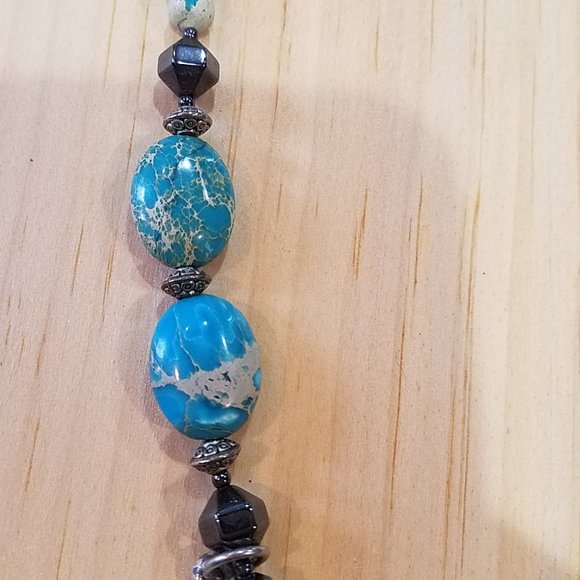 Blue Marble Gemstone Necklace with Silver Accent - Picture 2 of 3